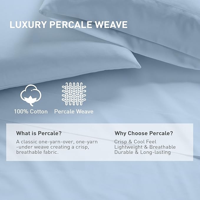 King Size Flat Sheet 2 Pack, 100% Cotton Percale Flat Bed Sheet, Breathable - Image 2