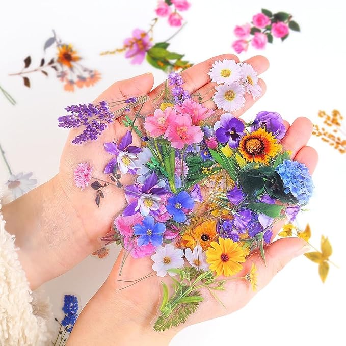 Transparent Pressed Flower Stickers 320 PCS-Dried Resin Leaves- Floral - Image 2