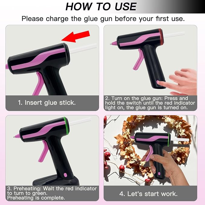 Cordless Hot Glue Gun Smart Power-Off, Mini Glue Gun Kit USB-C Rechargeable | - Image 4