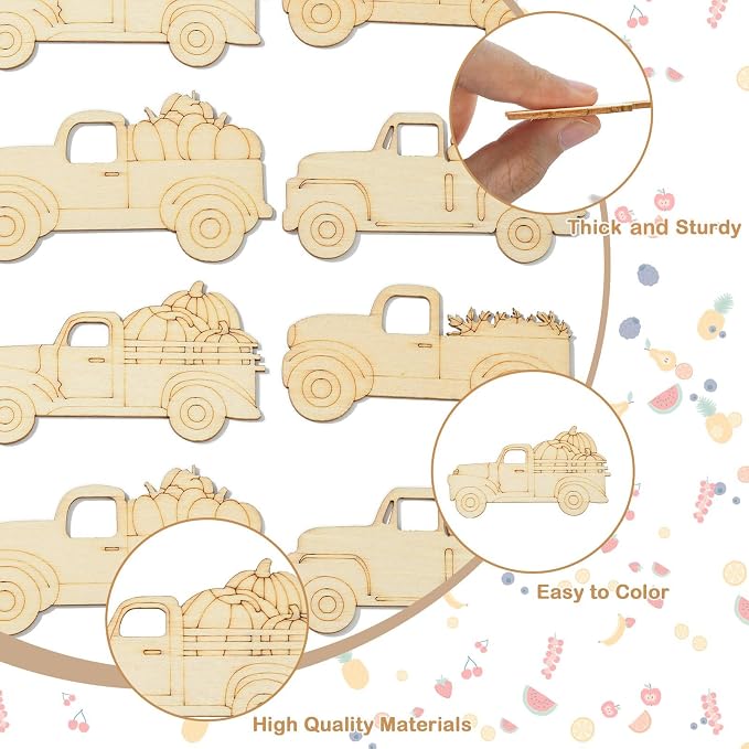 32 pcs Pumpkin Carriage Theme Undyed Wood Cutout Charms Car Vehicle Halloween - Image 3