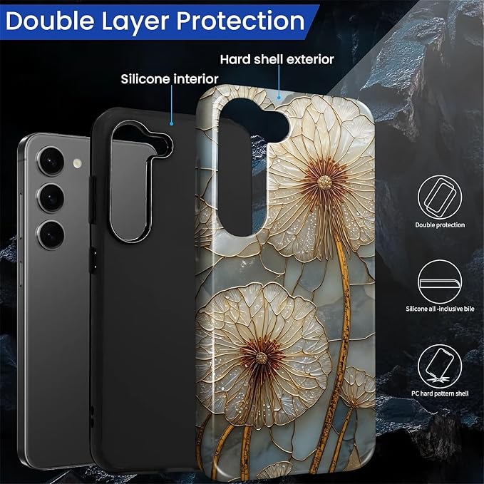 for Samsung Galaxy S23 Plus Case, Dandelion Stained Glass Pattern Glossy 2 in 1 - Image 3