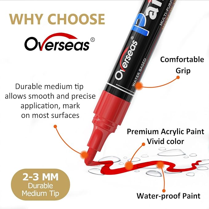 Overseas 2 Pack Red Acrylic Paint Pens Permanent Markers, Medium Tip | - Image 2