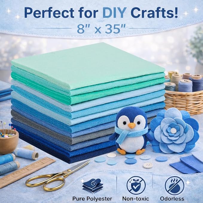 Large Stiff Felt Sheets 8"x35" – 12 Assorted Colors Felt Fabric Bundle Pack - Image 4