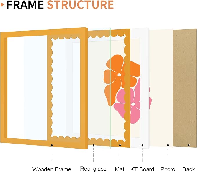 12x12 Picture Frame with Wavy Mat, Wooden Real Glass 12 x 12 Photo Frame - Image 5