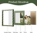 10x10 Picture Frame with Mat for 8x8, Wavy Edge Wooden Real Glass Photo Frame - Image 5