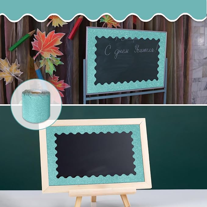 70Ft Shine Light Blue Bulletin Board Borders，Scalloped Poster Boards - Image 7