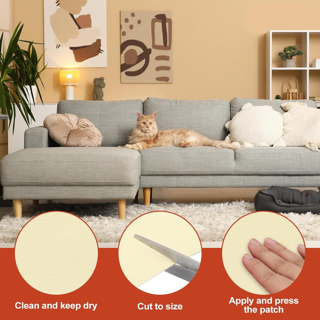 PATIKIL Leather Patches Tape for Furniture, 6.3 x 61 Inch Self Adhesive Vinyl Leather Repair Kit Cover Sheet for Couch, Sofa, Car Seats, Office Chair, Rice Yellow