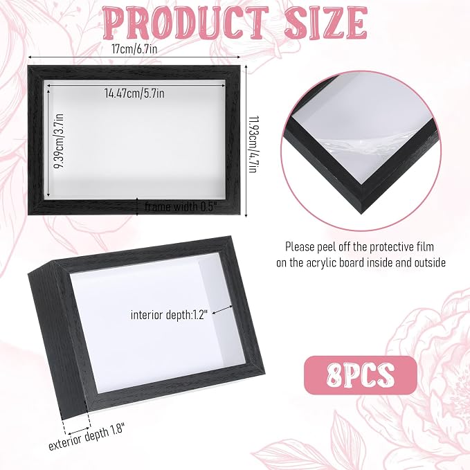 8 Pcs Shadow Box Frame, 4 x 6 Inch 3D Shadow Boxes Display Cases 1.2in Depth - Image 2