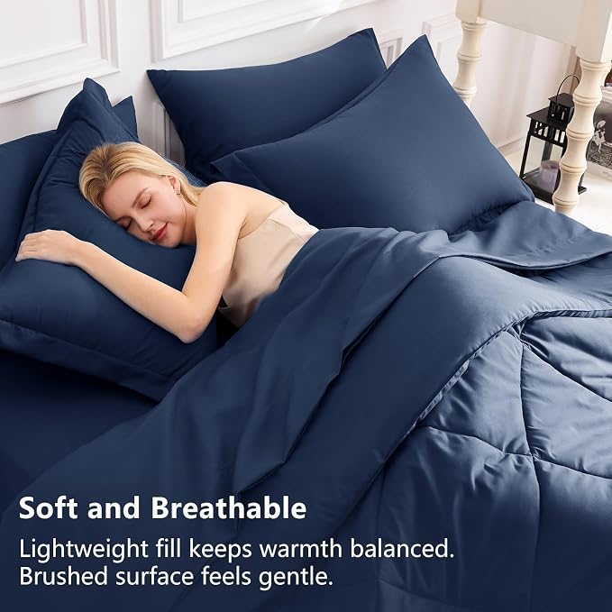 CozyLux California King Comforter Set Navy Blue - Image 6