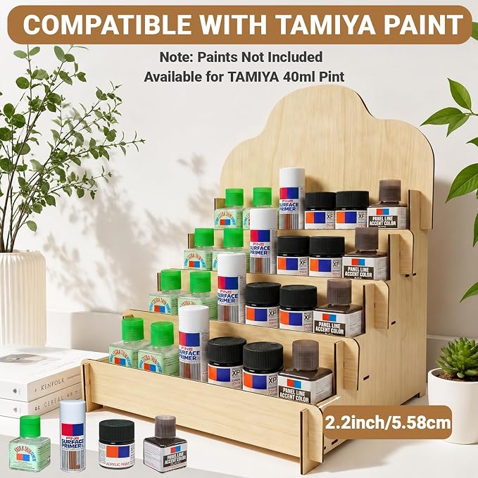 Paint Stand Compatible with Tamiya, Wooden | 4 Tier Paint Stand Rack, Model Kit - Image 3