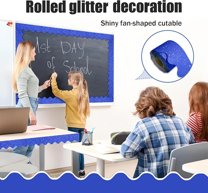 70Ft Shine Deep Blue Bulletin Board Borders，Scalloped Poster Boards Decorations - Image 4
