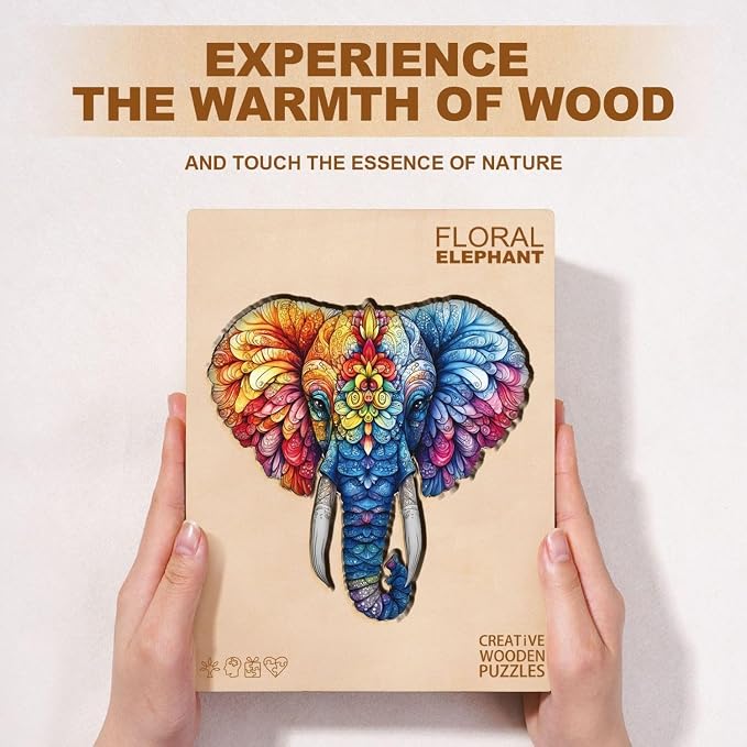 Floral Elephant Puzzles Adults Gifts Wooden 95 Pieces 8.5 * 8.1in - Image 8