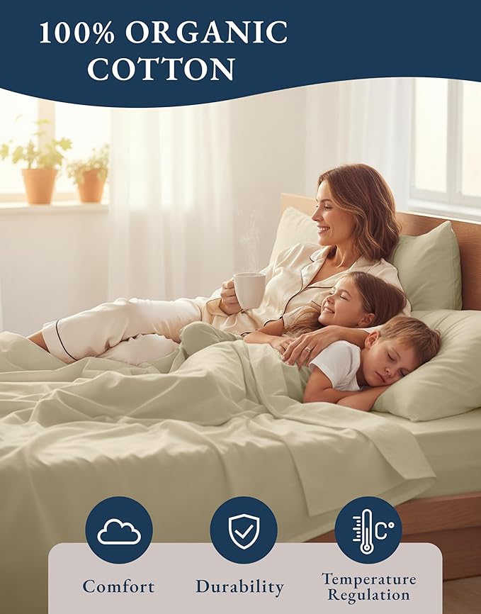 LANE LINEN 100% Organic Cotton Fully Elasticized California King Sheet Set - Image 6