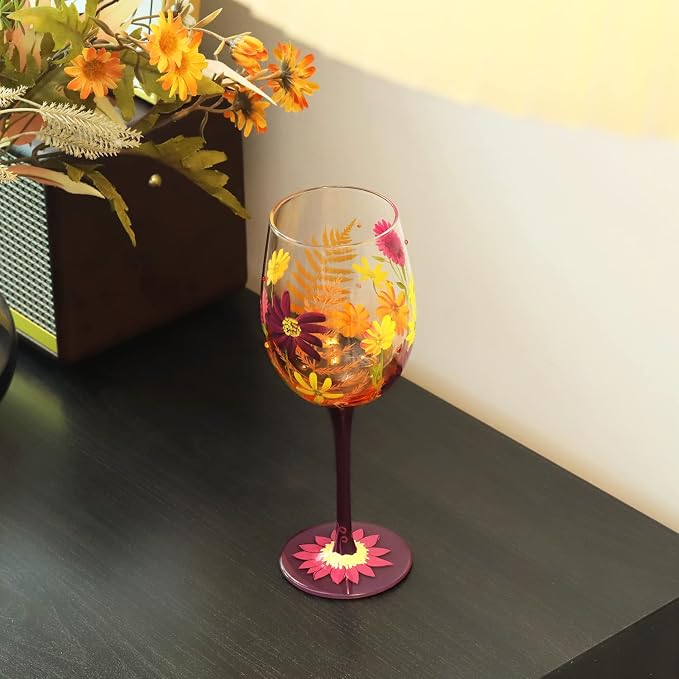 NymphFable Forever Flower Wine Glass 15oz Hand Painted Wine Glasses, Colorful - Image 3