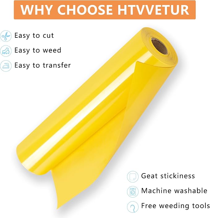 HTVVETUR Yellow HTV Iron on Vinyl 12Inch by 35ft Heat Transfer Vinyl - Image 3