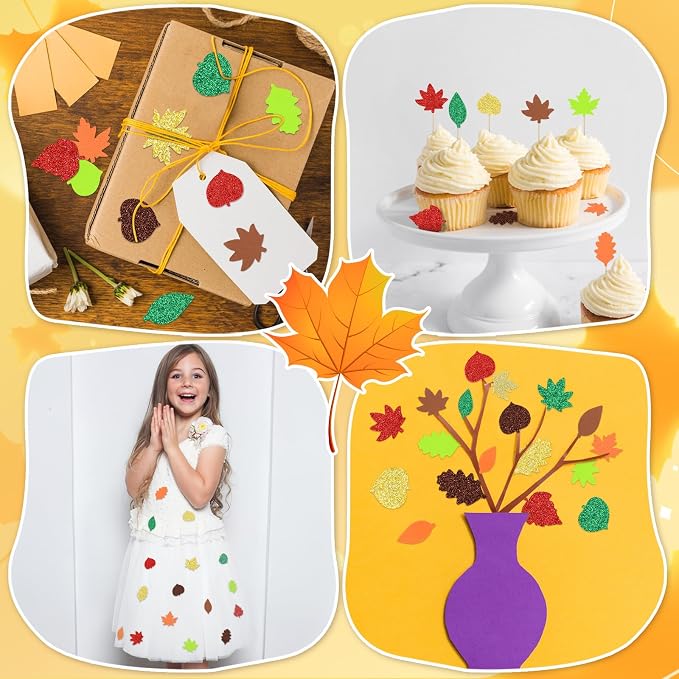 600Pcs Glitter Fall Leaf Foam Sticker Self Adhesive Maple Leaves | Autumn - Image 6