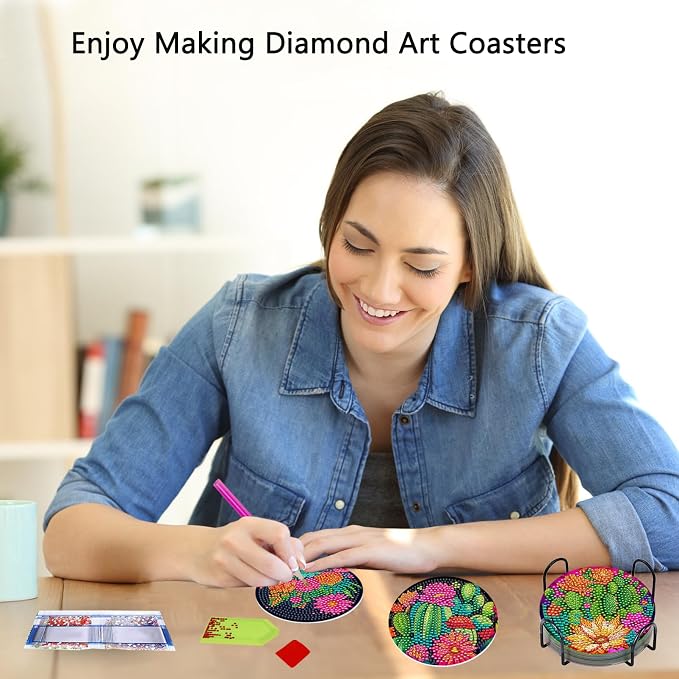 TDOOW Diamond Art Painting Coasters 8 Pcs Colorful Cacti Diamond Art Coasters - Image 6