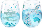 NymphFable Stemless Wine Glasses Hand Painted Mermaid Set of 2 Personalised by NymphFable