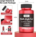 Nicpro Metallic Red Acrylic Paint, 8.45oz/250ml Large Metallic Paint | Non Toxic - Image 6