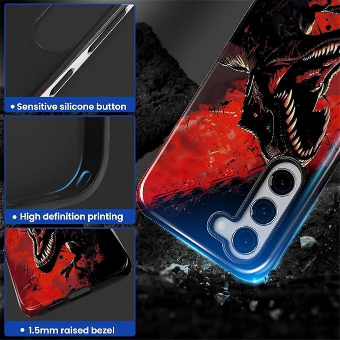for Samsung Galaxy S23 Plus Case, Cool Dinosaur Red Black Pattern Glossy 2 in 1 - Image 4