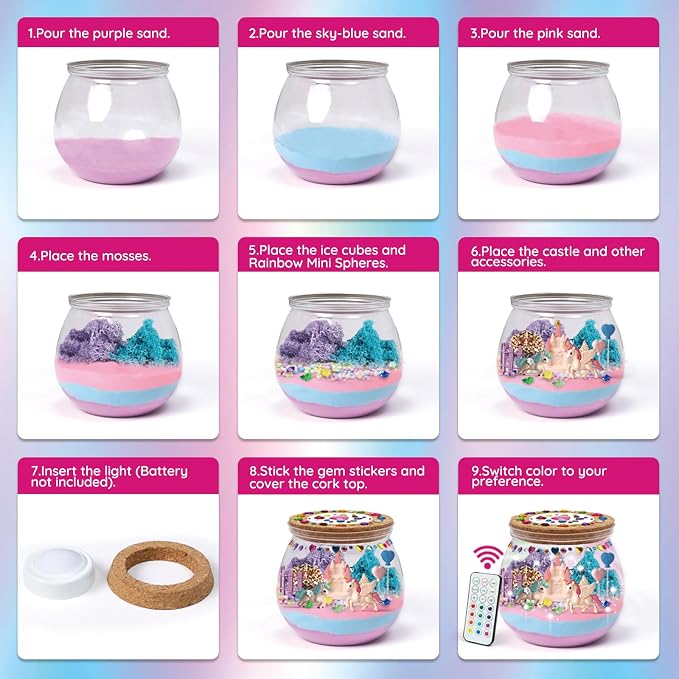 Unicorn Terrarium Crafts Kit for Kids: LED Night Light-Up DIY Toys - Image 7