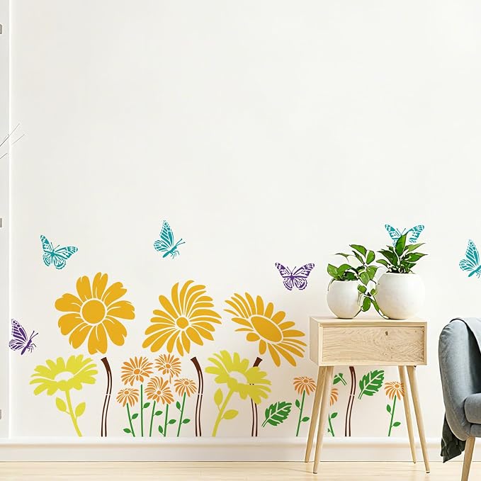 9pcs Large Flower Stencils for Painting on Wall Dasiy Flower Stencils for - Image 3