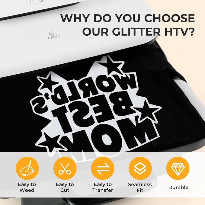 HTVRONT White Glitter HTV Heat Transfer Vinyl - Image 3