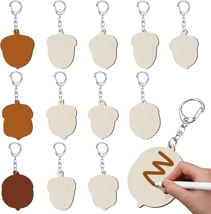 RattanView 24 Pcs Acorn Craft Color Your Own Keychains DIY Craft Wooden Blank by RattanView