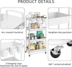JIUYOTREE 4-Tier Plastic Rolling Storage Cart Utility Cart - Image 7