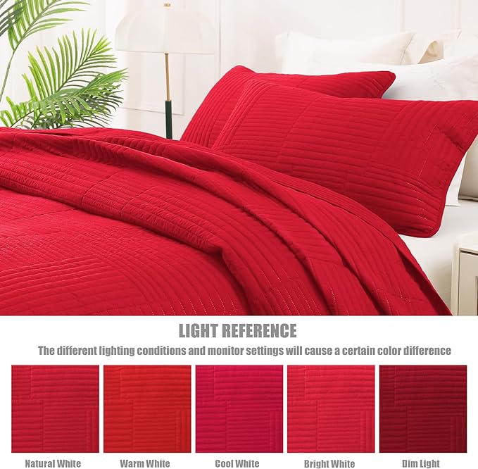 Whale Flotilla Ultra Soft Queen Quilt Bedding Set, Lightweight Microfiber Red - Image 5