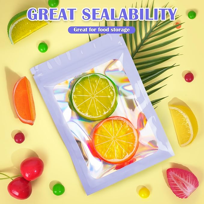 JETMORE 300 Pcs Mylar Bags, Smell Proof Bags Foil Pouch, Holographic Resealable - Image 3