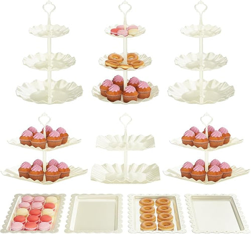 10 Pack Cake Stand Set with 3 x Two-Tier and 3 x Three-Tier Cupcake Stands by PCFCZDESSERTSTANDS