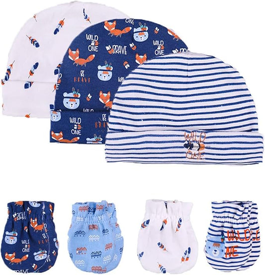 Baby Hat and Mittens Set Newborn Baby Hats Caps for Baby Boys Girls 0-6 Months 100% Cotton