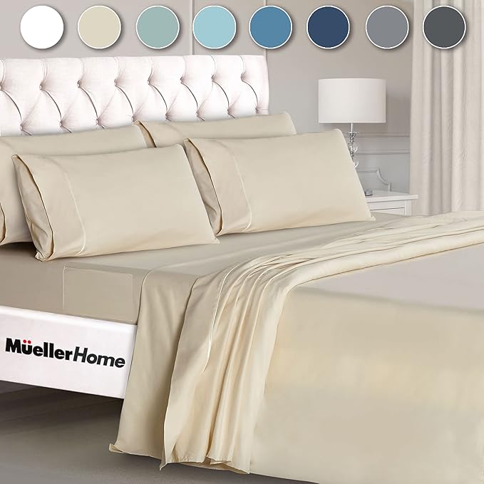 Mueller Luxury 6 PC Full Size Bed Sheets, Super Soft 1800, Deep Pocket up to - Image 9