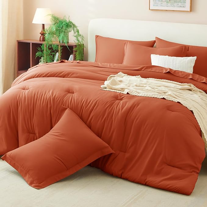 CozyLux Queen Comforter Set Burnt Orange, 7 Pieces Bed in a Bag Queen Size - Image 9