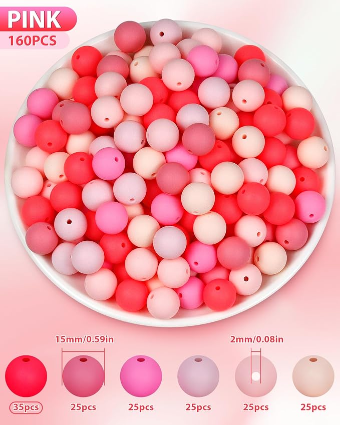 FIVEIZERO 160PCS 15mm Round Silicone Beads, Wear-resistant, Easy-clean - Image 2