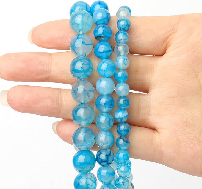 60pcs Smooth Natural Blue Agate Beads，6mm Dragon Vein Gemstone Round Loose - Image 3