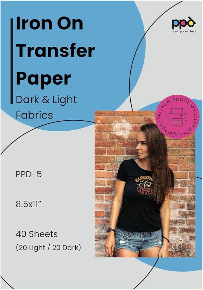 PPD 40 Sheets 8.5x11" Iron-on Heat Transfer Paper Mixed Fabrics Inkjet | Mixed by PhotoPaperDirect