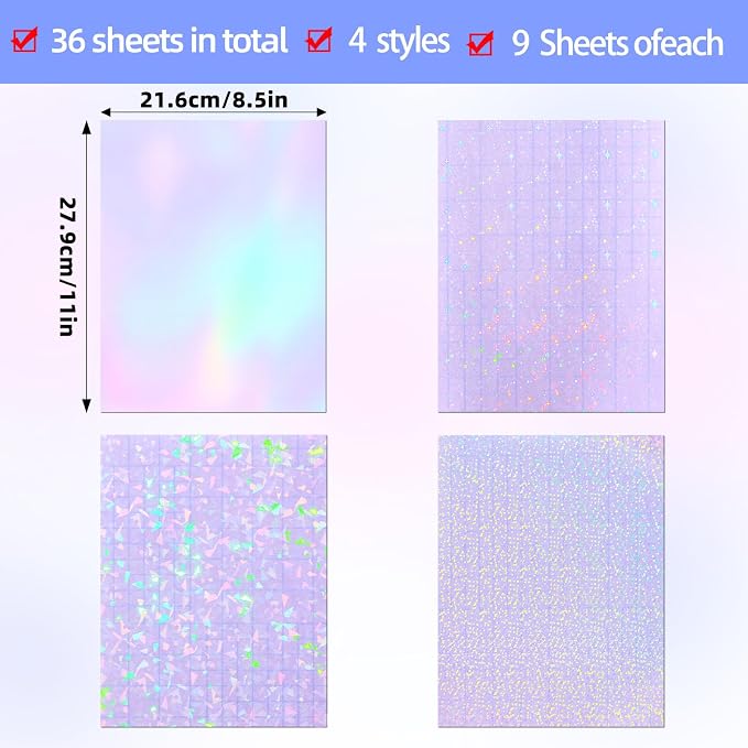 36 Sheets Holographic Laminate Sheets Clear Self Adhesive Sticker Paper | - Image 3