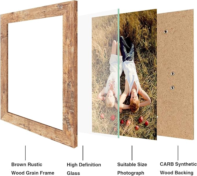iRahmen 8x10 Picture Frame Set of 4, High Definition Real Glass Rustic Brown - Image 3