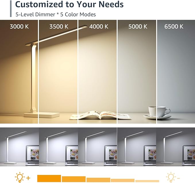 Lepro LED Desk Lamp, Metal Desk Light 9.5W 800lm, Best Task Lamp, 5 Color Modes - Image 3