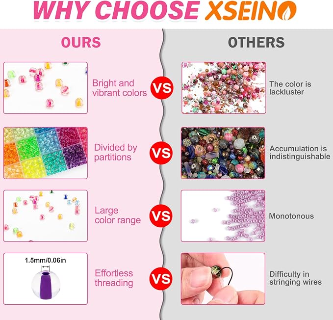 XSEINO 24 Colors 1200PCS Core Filled Glass Beads Kit 6mm DIY Craft Glass Beads - Image 4