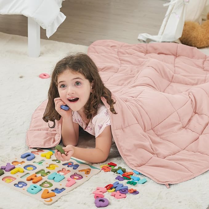 Pink Weighted Blanket Kids 7lbs, Cooling Heavy Throw Blanket - Image 2