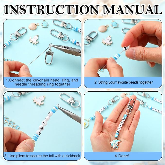 Tondiamo 2823 Pcs Ocean Keychain Making Kit Seashell Bag Charm Beach DIY Craft - Image 3