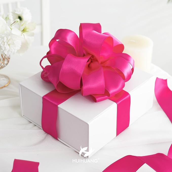 HUIHUANG Hot Pink Wired Ribbon 1-1/2 inch Fuchsia Pink Wire Ribbon - Image 7