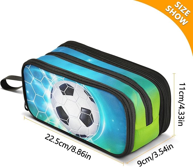 Soccer Football on Field Pencil Case Box Boys Girls Large Pencil Pouch - Image 6