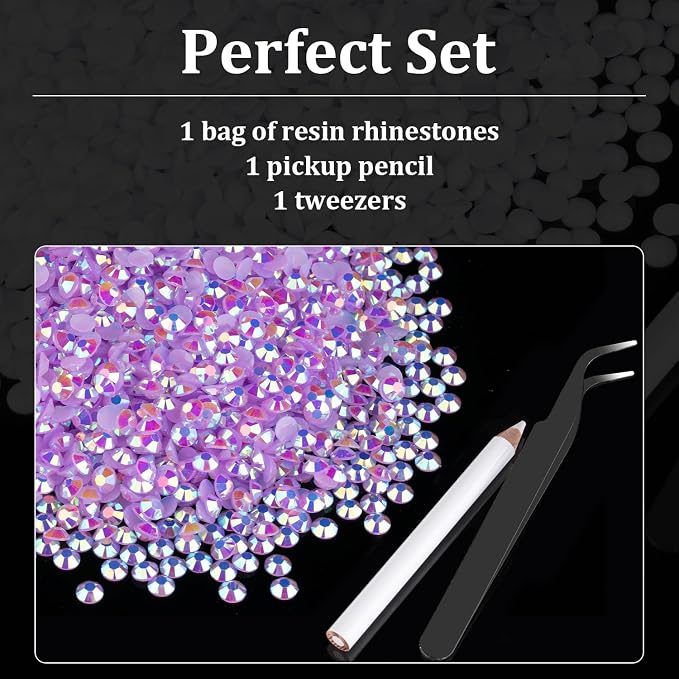1500pcs 6mm Resin Rhinestones Bulk, Lavender Purple AB Flatback Round Jelly - Image 4