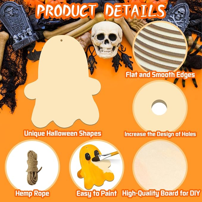 Large Size 7" Halloween Wooden Slices Unfinished Blank Wooden Ornaments DIY - Image 2