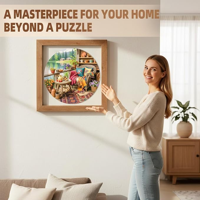 Nature Landscape Lakehouse Scenery Balcony View Cottagecore Puzzles Adults Gifts - Image 3