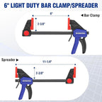 WORKPRO 6" Bar Clamps for Woodworking, One-Handed Clamp/Spreader, Light Duty - Image 2